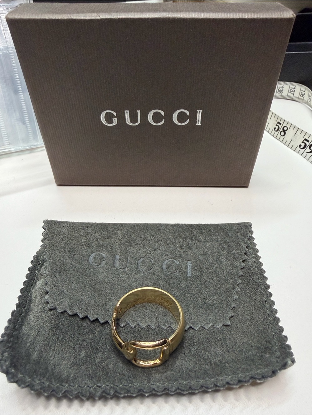 Gucci Gold Tone Horsebit ScarfRing with Box